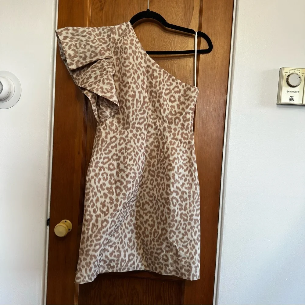 j.crew one shoulder ruffle mini dress in italian ikat leopard